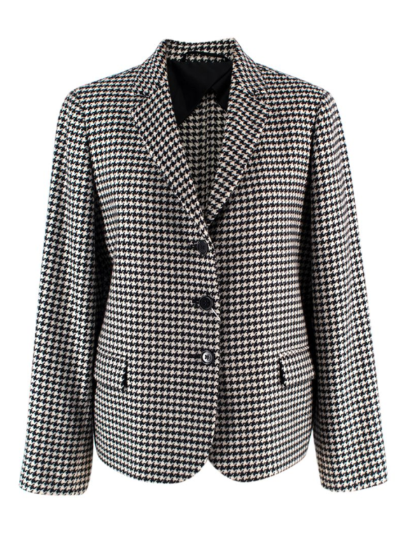 MaxMara Black And White Houndstooth Single Breasted Wool Blazer