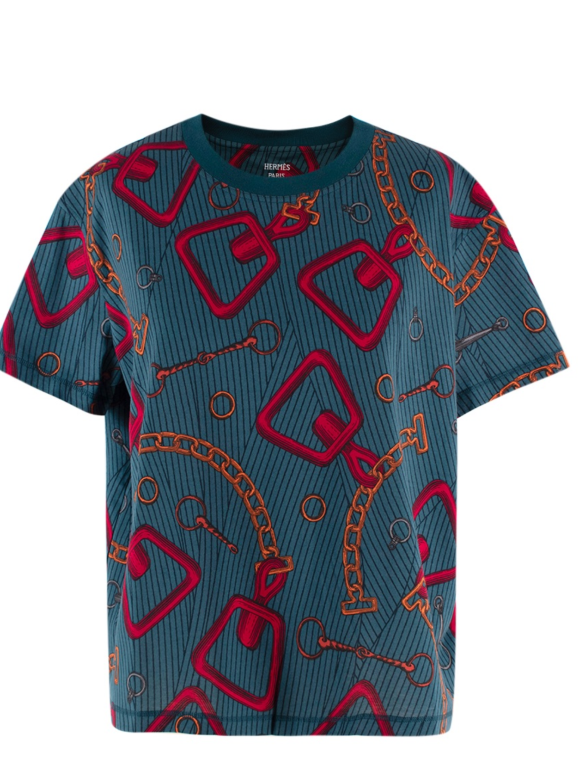 Hermes Teal Chain Print T-Shirt
