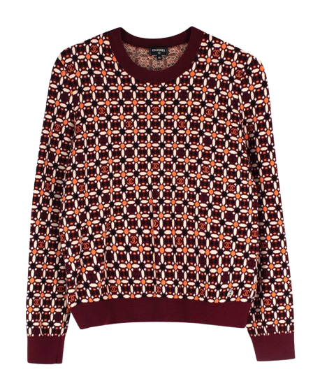 Chanel Burgundy/Orange Floral CC Jumper