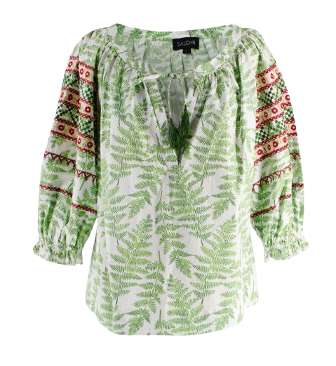 Saloni Embroidered  Botanical Green Top
