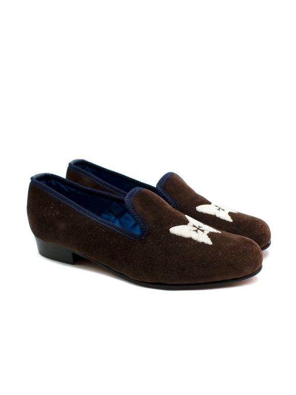 Creel & Mack Brown Butterfly Embroidered Velvet Mules