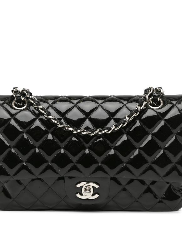 Chanel Black Patent Leather Medium  Double Flap Bag