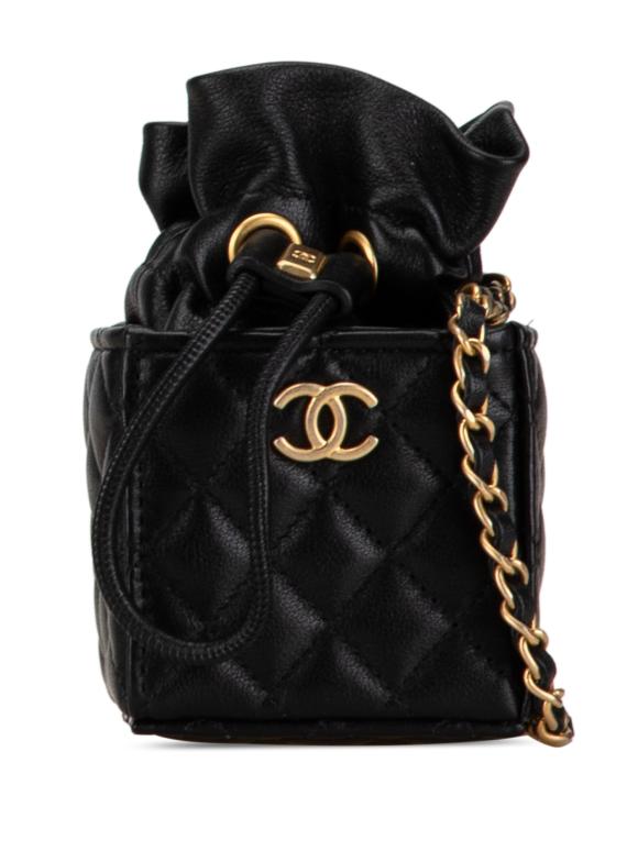 Chanel Black Micro CC Quilted Calfskin Drawstring Bucket Bag