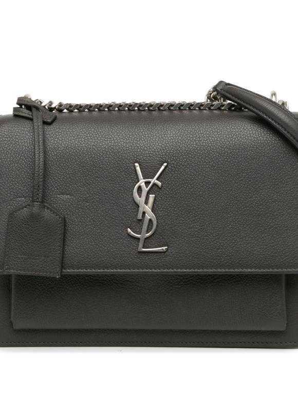 Saint Laurent Charcoal Medium Grained Calfskin Monogram Sunset Crossbody Bag