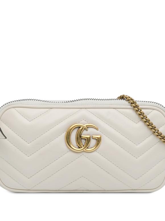 Gucci Cream Mini GG Marmont Matelasse Camera Crossbody Bag