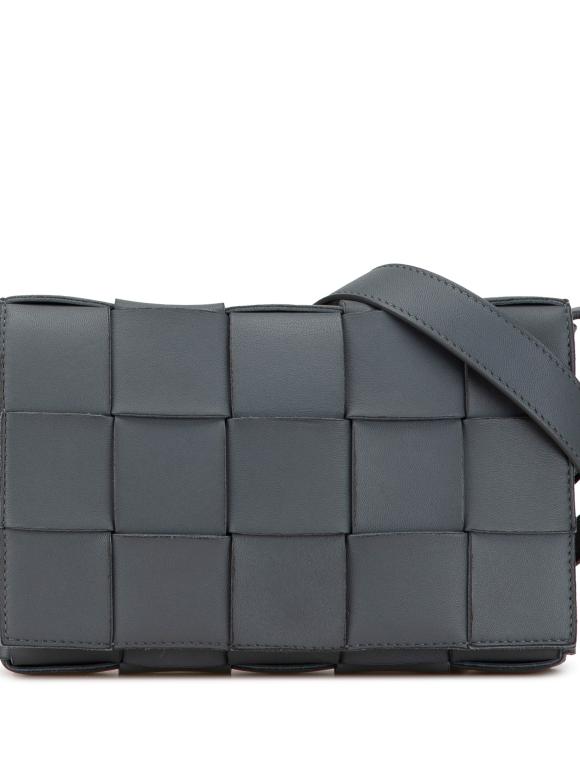 Bottega Veneta Grey Calfskin Intrecciato Cassette Crossbody Bag