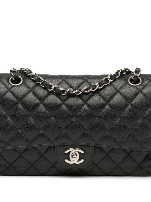Chanel Black Caviar Leather Medium  Double Flap Bag