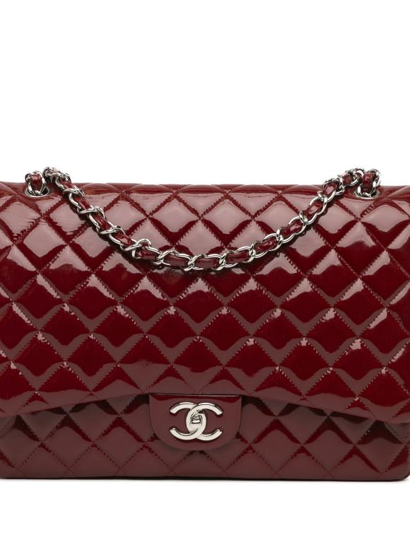 Chanel Burgundy Patent Leather Maxi Double Flap Bag
