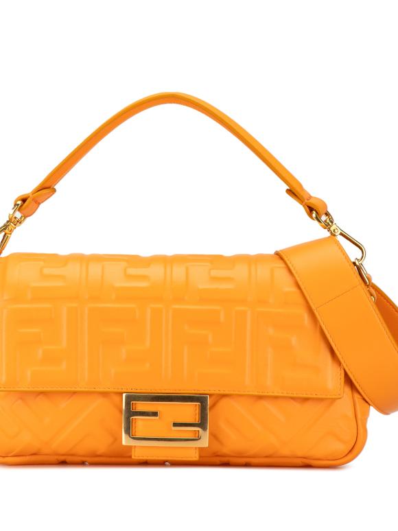 Fendi Orange Zucca Embossed Leather Baguette Bag