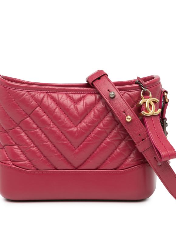 Chanel Raspberry Small Chevron Aged Calfskin Gabrielle Crossbody