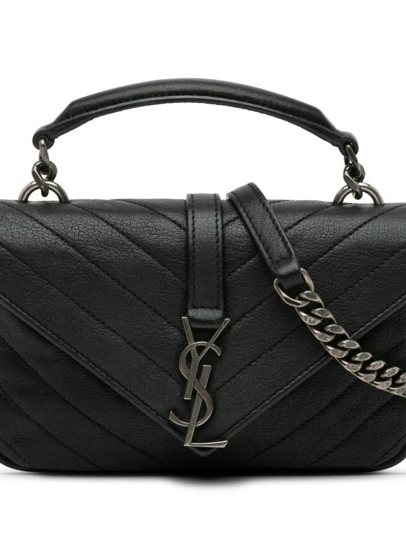 Saint Laurent Black Sheepskin Matelasse Chevron Monogram College Crossbody Bag