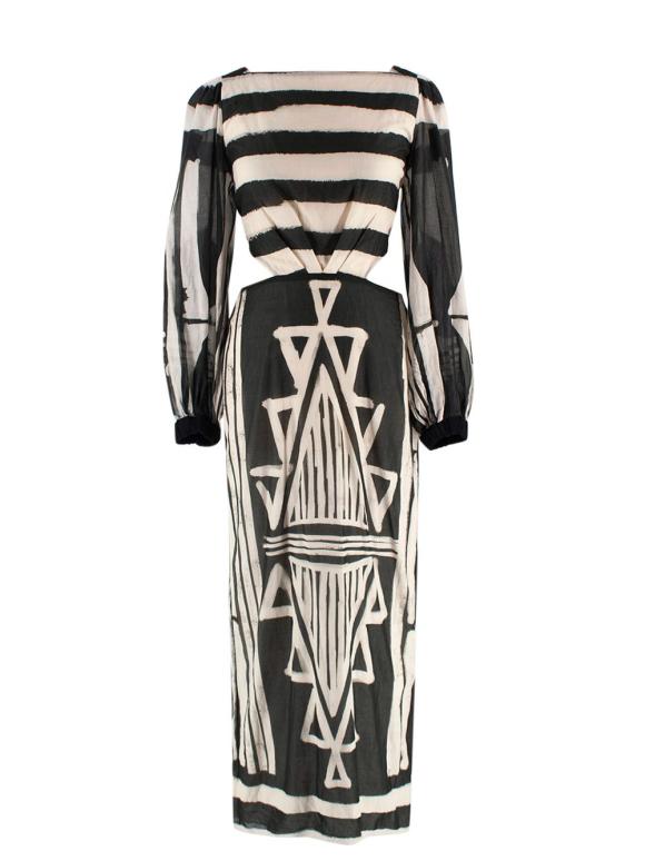 Johanna Ortiz Black and Cream Printed Open Back Maxi Dress