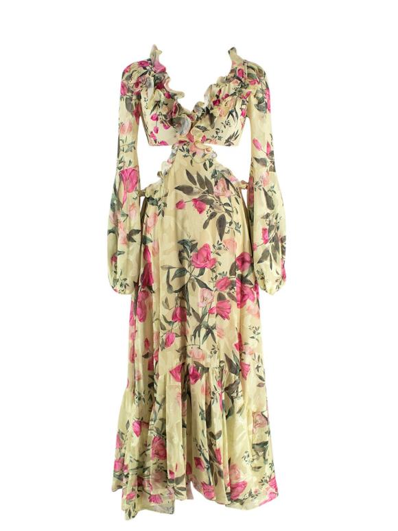 PatBo Yellow Tula Print Cut Out Maxi Dress