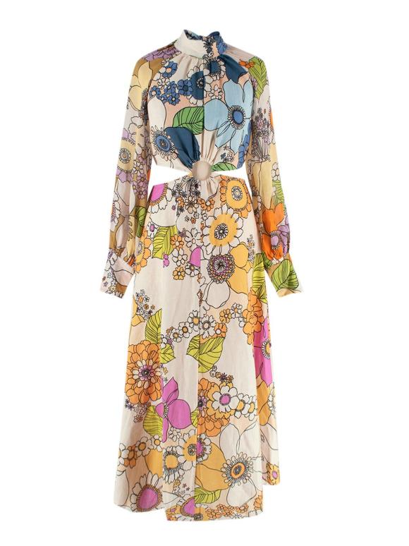 Alemais Floral Linen Cut Out Dress