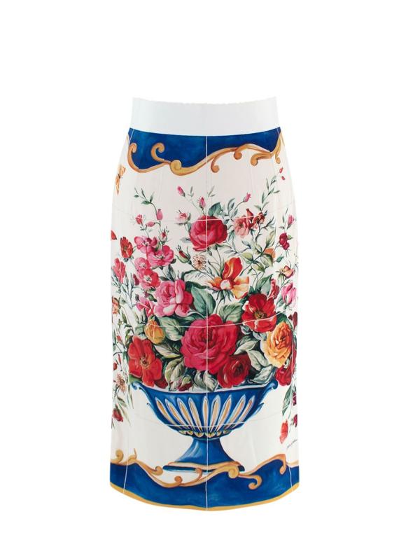 Dolce& Gabbana Mosaic Print Cream Midi Skirt