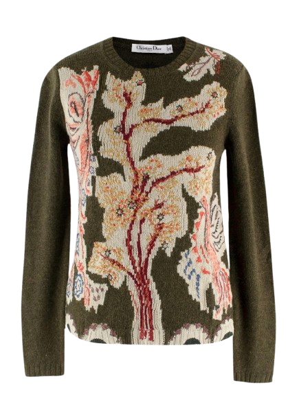 Dior Khaki Embroidered Cashmere Jumper
