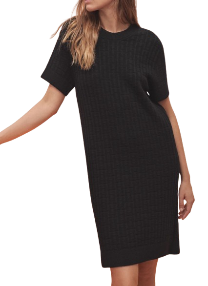 Hermes Black H Embossed Wool Dress