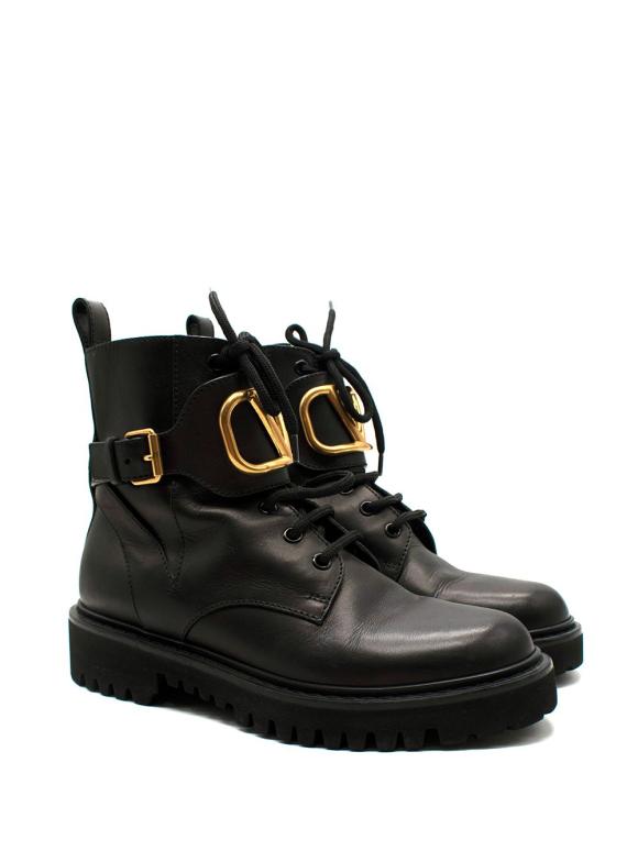 Valentino Black Go Logo Embellished Leather Ankle Boots