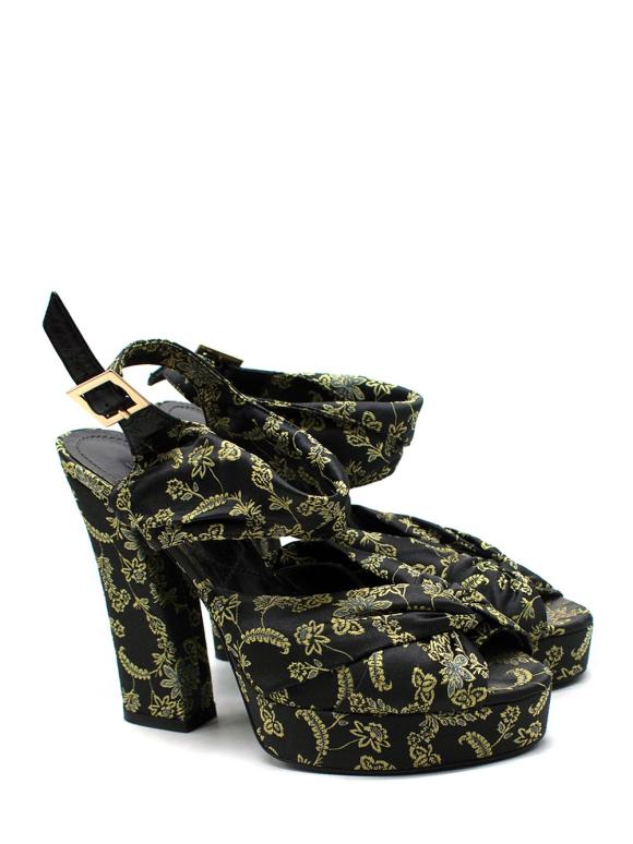 Erdem Black and Green Brocade Platform Sandals