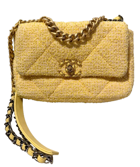 Chanel Yellow Tweed Medium 19 Flap Bag