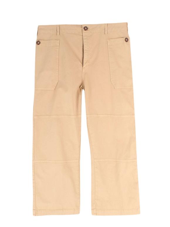 Frame Beige High Rise Cropped Twill Cargo Trousers