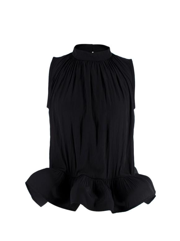 Lanvin Black Pleated Shell Peplum Blouse