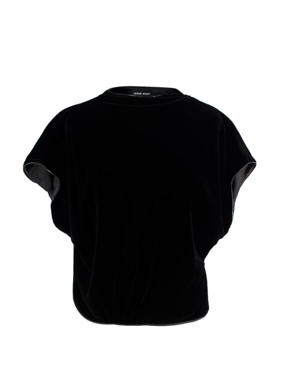 Giorgio Armani Black Gathered Velvet Blouse
