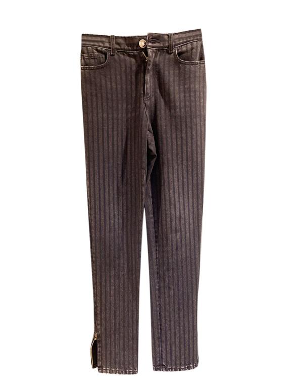 Chanel Grey Pinstripe Straight-Leg Jeans
