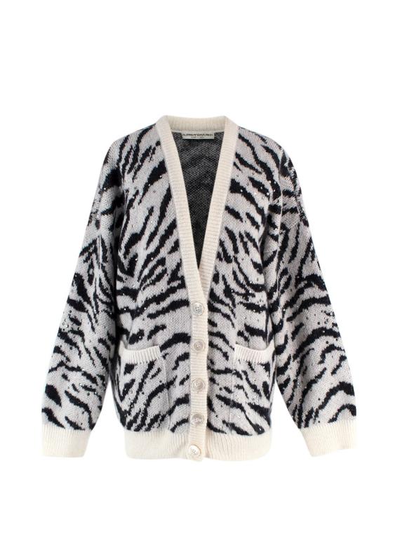 Alessandra Rich Zebra Print Embellished Mohair Cardigan