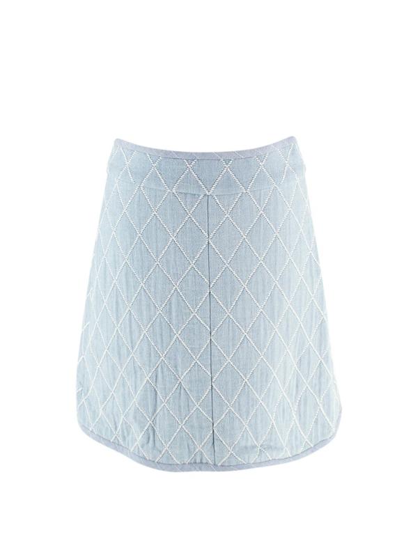 Sandro Blue Jean Quilted Zip Front Mini Skirt