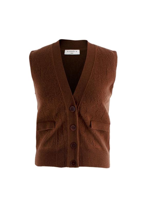 Sandro Chocolate Brown Wool Blend Waistcoat