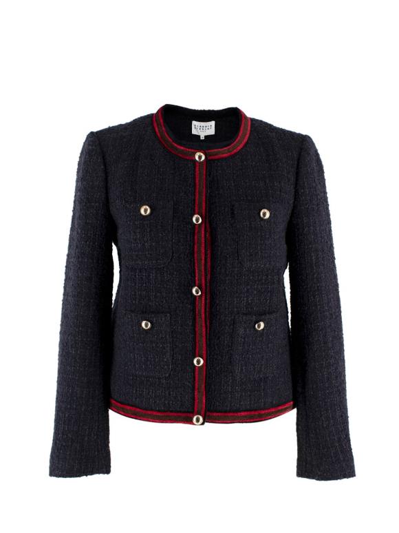 Claudie Pierlot Navy Contrast Trim Tweed Jacket