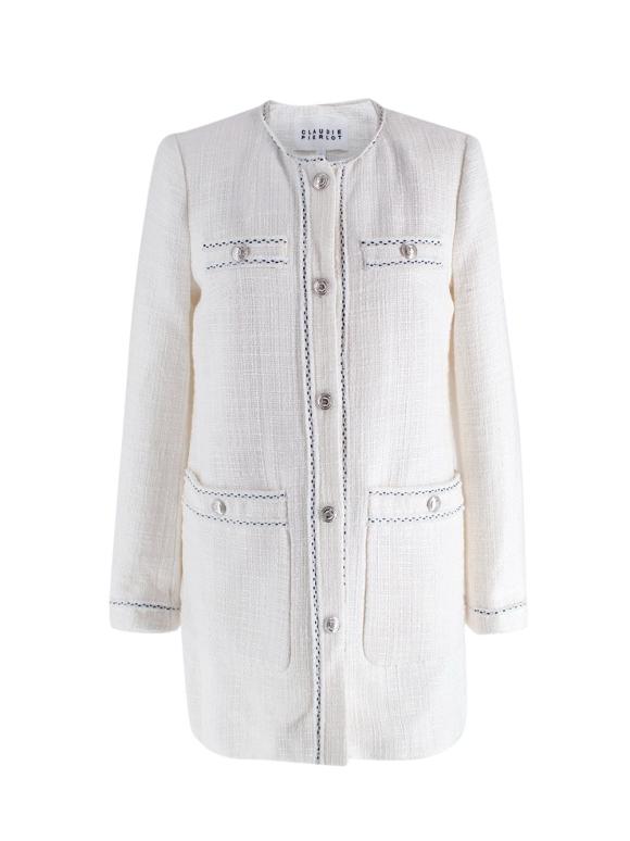 Claudie Pierlot Off White Tweed Longline Jacket