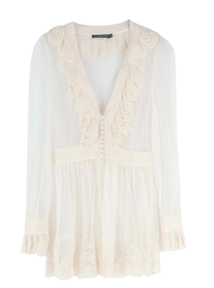 Alexander McQueen Cream Embroidered Sheer Blouse