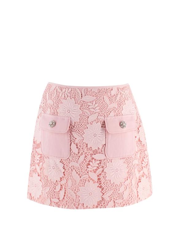 Self Portrait Pink Guipure Lace Mini Skirt