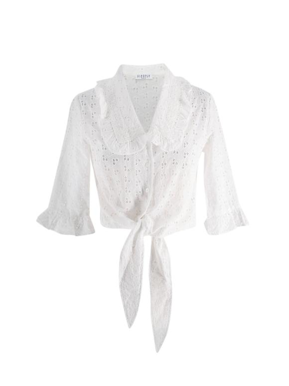 Claudie Pierlot White Bajou Embroidered Tie Front Blouse