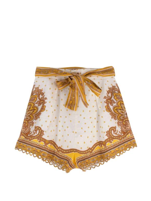 Zimmermann Yellow Bells Belted Paisley-printed Linen Shorts