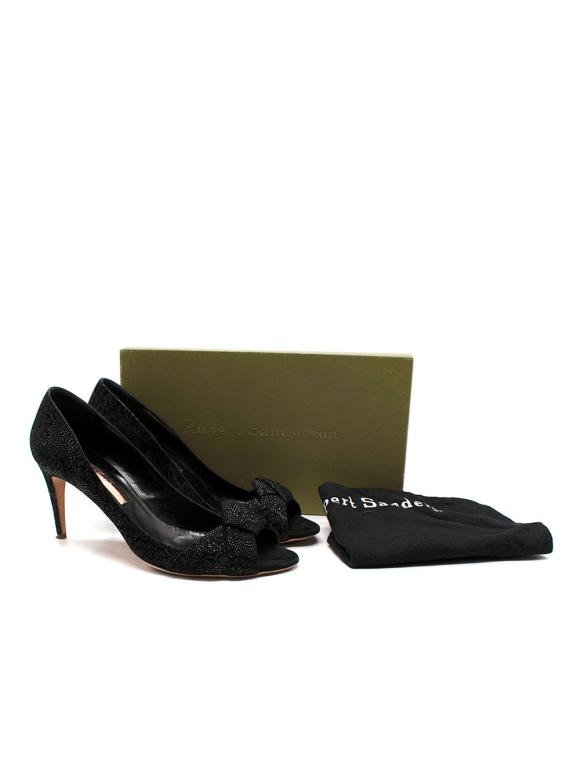 Rupert Sanderson Black Peep Toe Mid Heel Pumps