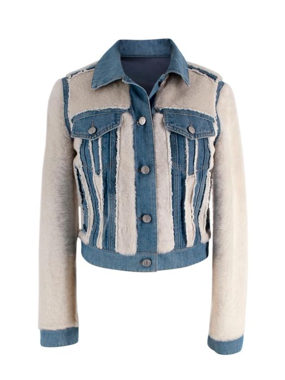 Yves Salomon Blue Shearling Denim Jacket