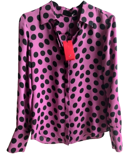 Carolina Herrera Pink And  Black Polka Dot Silk Blouse