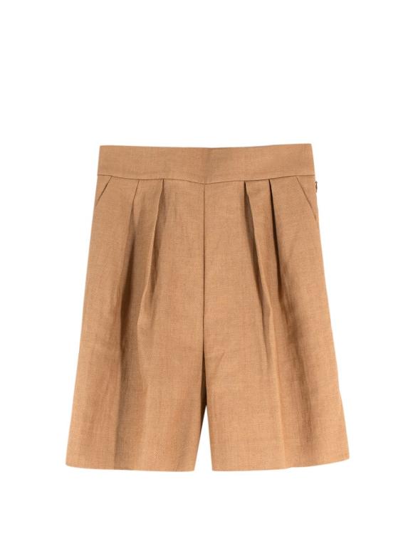 Theory Tan High Waisted Linen Blend Tailored Shorts