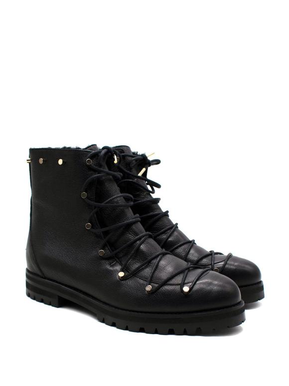 Jimmy Choo Black Lace Up Drake Shearling Lined Leather Boots