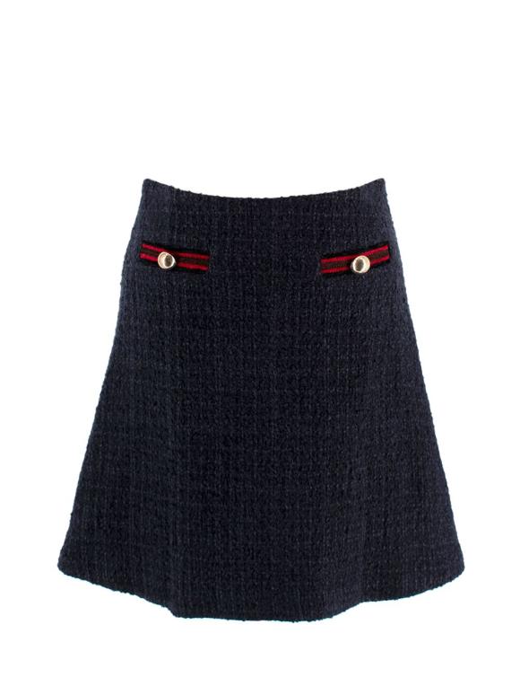 Claudie Pierlot Navy Contrast Trim Tweed Skirt