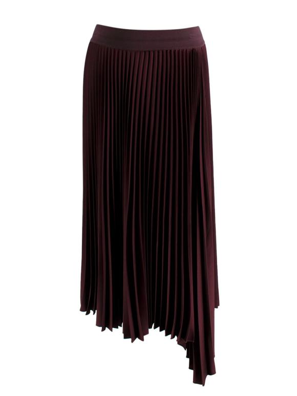 Joseph Burgundy Asymmetric Pleated Midi Skirt