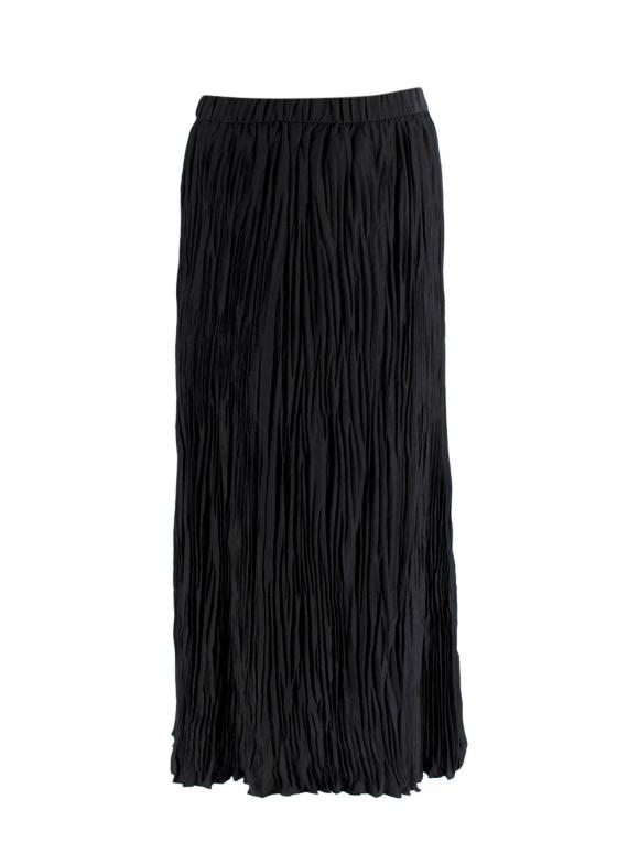 Eileen Fisher Black Pleated Silk Midi Skirt