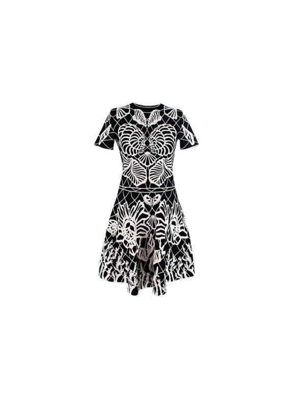 Alexander McQueen Black & White Shell Intarsia Knit Top & Skirt