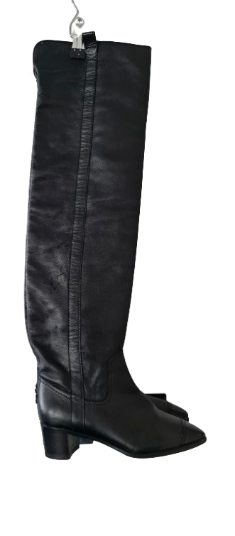 Chanel Black Leather Over The Knee Boots