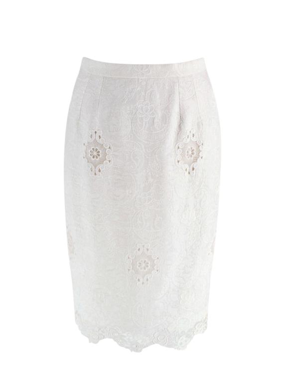 Dolce and Gabbana White Brocade Embroidered  Pencil Skirt