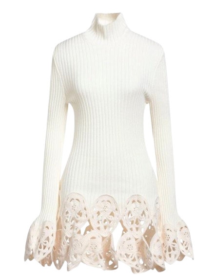 Paco Rabanne Cream Ribbed Crochet Trim Top