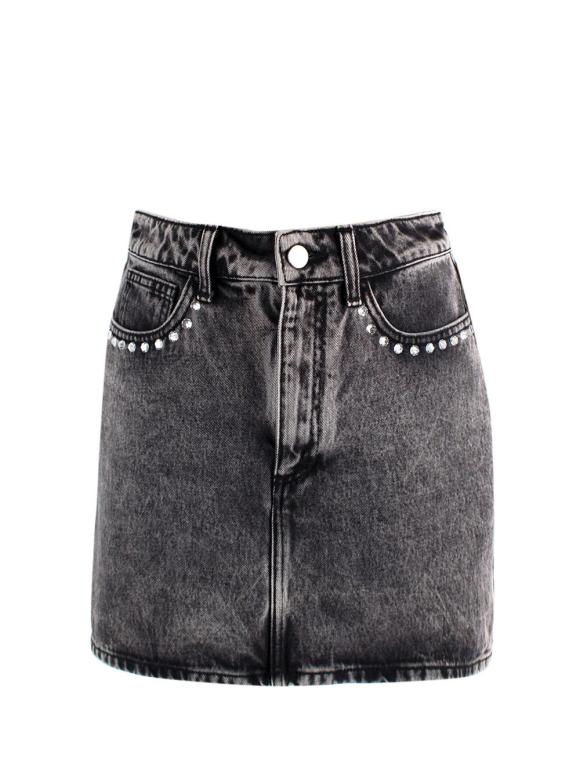 Alessandra Rich Washed Black Denim Mini Skirt
